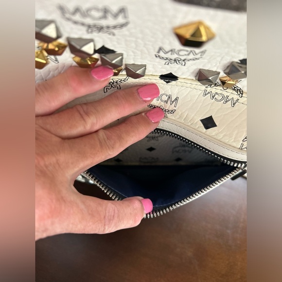 MCM White Studded Visetos Backpack - Picture 15 of 16